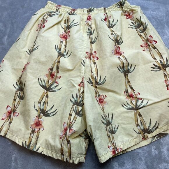 Vintage Speedo‎ Swim Trunks Mens M Yellow Bamboo Print Lined Pockets Tropical - Picture 2 of 13